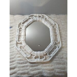 Vintage Homco Home Interior Octagon White Faux‎ Bamboo Mirror 17.5x14.5